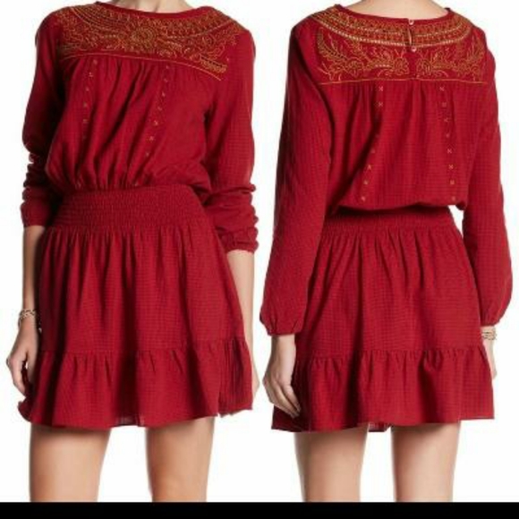 CURRENT AIR Burgundy Embroidered Blouson Dress - Picture 8 of 8